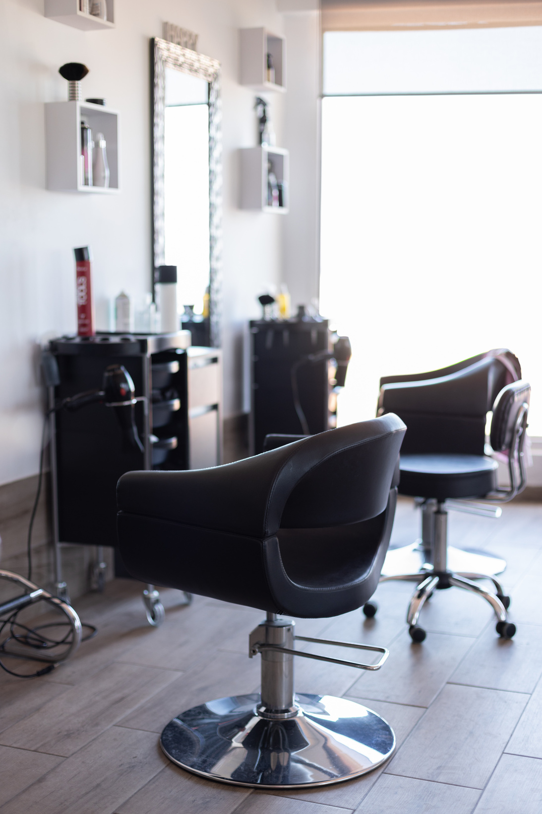 Interior with chairs in new beauty salon.